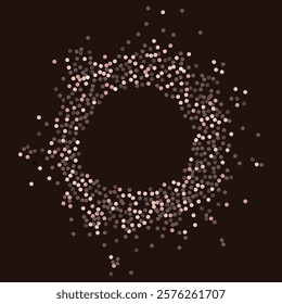 Coffee particles, chocolate brown round frame, empty center for text. Circle made of round dots. Round dotted frame with space for text, design template.