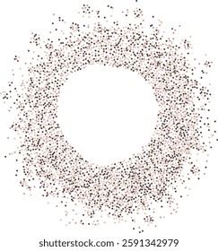 Coffee particles, chocolate brown round frame, empty center for text. Circle made of round dots. Round dotted frame with space for text, design template.