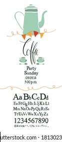 Coffee party invitation with font set
