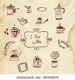 Coffee and pastry sketchy design elements - vintage vector design