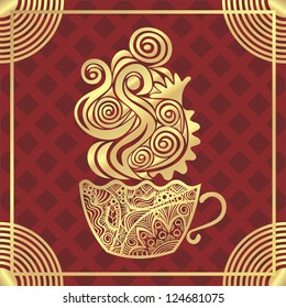 Coffee pattern background gold vector illustration