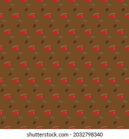 Coffee pattern with beans and cups. Vector illustration