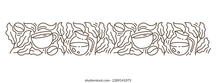 Coffee pattern. Coffea horizontal design element. Editable outline stroke. Vector line.