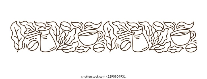 Coffee pattern. Coffea horizontal design element. Editable outline stroke. Vector line.