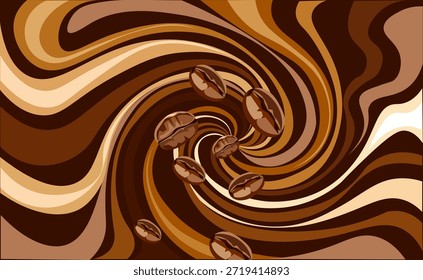 Patrón de café de café crema y granos de café patrón de remolino de café y crema Vector de color beige claro a marrón oscuro