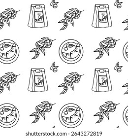 Coffee pattern design with beans and cups for print and textile use.