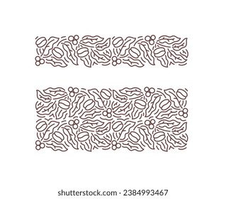 Coffee pattern design element. Leaves with beans. Editable outline stroke. Vector line.