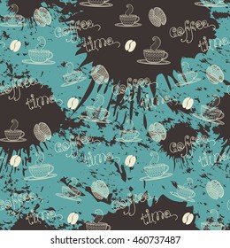 Coffee pattern in doodle style hand draw