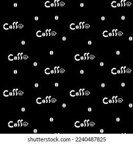 Coffee pattern for fabric. Black and white seamless texture for coffee shop design.