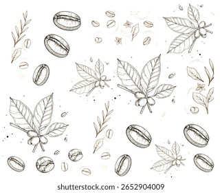 Coffee pattern illustration with transparent background