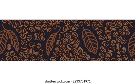 Patrón de café. hojas de línea. Aroma robusta y variedad arabica. Tira gráfica de naturaleza vectorial. Borde decorativo.arte vector