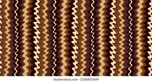 Coffee pattern from spilled vertical thick streams. Seamless pattern of coffee and chocolate stripes, liquid and delicious.