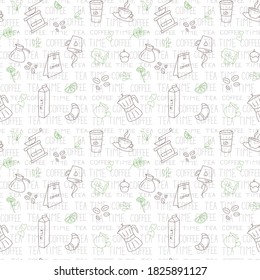 Coffee pattern with vector objects. Suitable for printing on textile or for wallpaper design, etc