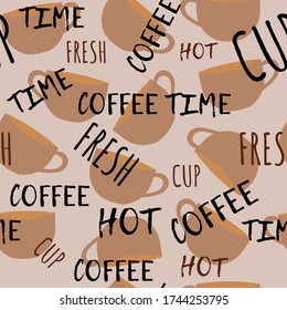 Coffee pattern with words and cups