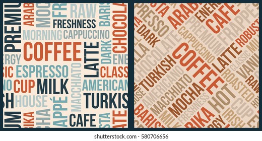 coffee pattern with words in retro style