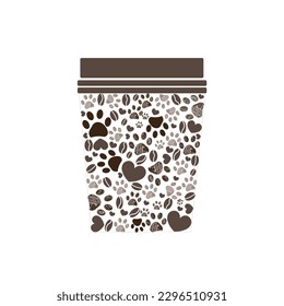 Coffee and paw lover illustration. Coffee cup and paw prints with heart design element illustration