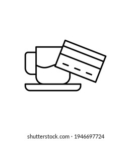coffee payment icon in flat black line style, isolated on white 