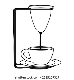 coffee percolator with white cup. vector icon with white background.