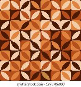 Coffee petals pattern. Vector seamless four rays or petals on same tile. Brown colors caramel ornament.