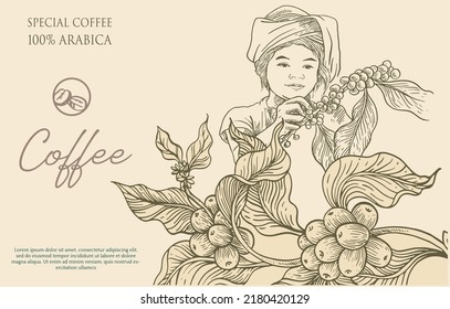 coffee picker for packaging label sticker. coffee sketch for graphic design. vintage coffee for banner advertising. vector