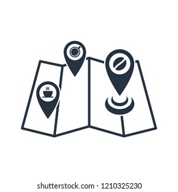 Coffee pin on map isolated icon on white background, 400 coffee set, logo and sign