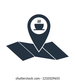 Coffee pin on map isolated icon on white background, 400 coffee set, logo and sign