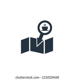 Coffee pin on map isolated icon on white background, 400 coffee set, logo and sign