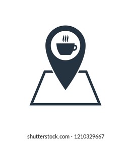 Coffee pin on map isolated icon on white background, 400 coffee set, logo and sign