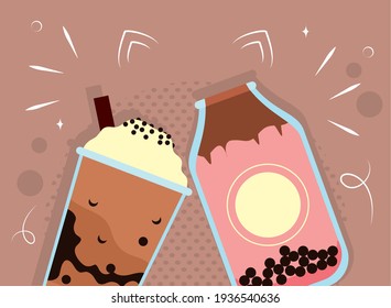 coffee and pink bubble tea