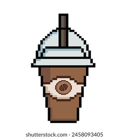 Arte de píxel de café. Estilo de juego de arcade de los 80, 90. Activos de juego de Ilustración vectorial sprite de 8 bits, píxel aislado de comida callejera. 