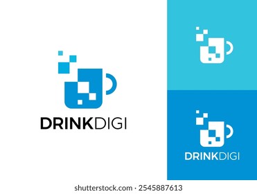 logotipo digital de pixel de café. bebida, restaurante, design vetorial de símbolo de café