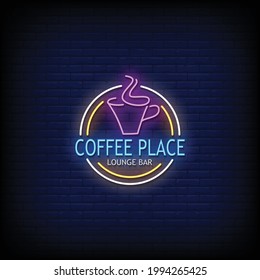 Coffee Place Neon Signs Style Text Vector
