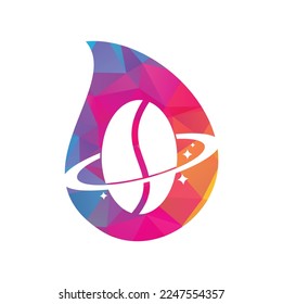 Coffee planet drop shape concept logo vector design.