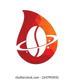 Coffee planet drop shape concept logo vector design.
