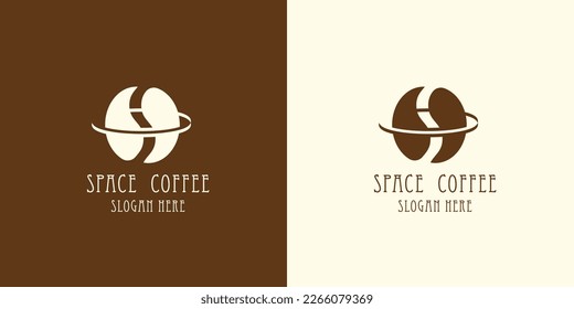 Coffee planet logo design illustration. Vector icon creative idea flat simple minimalism drink fantasy galaxy astronaut earth orbit world. space restaurant menu. Space coffee logo icon.
