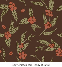 Coffee plant with beans, seamless, pattern. Arabica. shape silhouette  vector illustration