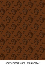 Coffee plant branch with tea leaf, bean, cup. Food and drink organic boutique. Green coffee, luwak