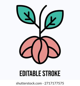 Coffee Plant Icon Isolated Vector Lineal Colour Style Icon, Editable Stroke
