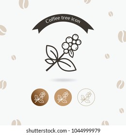 Coffee plant icon, Coffee tree branch with berries