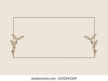Coffee plant leaves branch rectangle frame hand drawn decoration