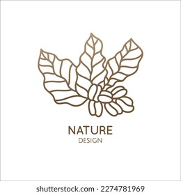 Coffee plant linear logo. Vector emblem coffee tree. Icon of coffee tree branch with grains. Abstract badge for design of natural products, coffee shop, for cafe, bar, shop, botany