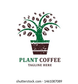 Coffee plant logo design on a pot