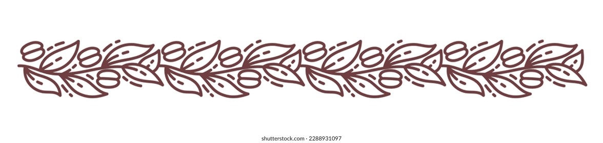 Coffee plant pattern. Floral ornament. Coffea horizontal design element. Editable outline stroke. Vector line.