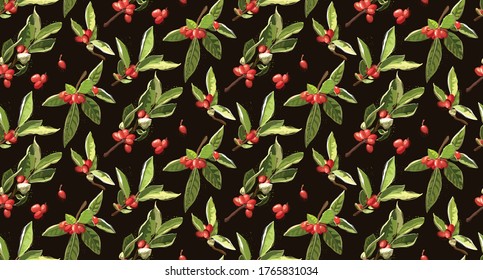 Coffee Plant Seamless Vector Pattern