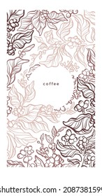 Coffee plant. Vector graphic branch, leaves, beans. Outline herb tropical forest on white background, vintage sketch. Aroma organic drink