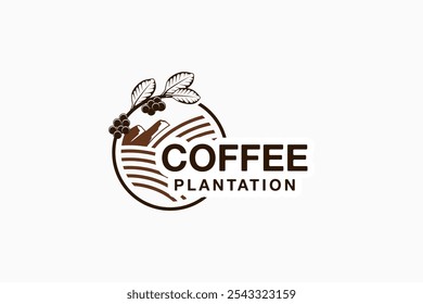 Modelo de design de logotipo de plantação de café, ilustração de vetor de planta de café