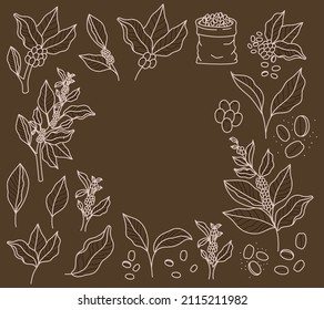coffee plants card and beans