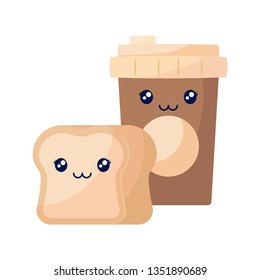 coffee in plastic container with bread kawaii