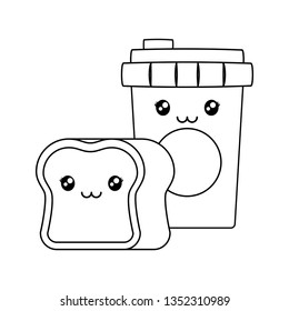 coffee in plastic container with bread kawaii