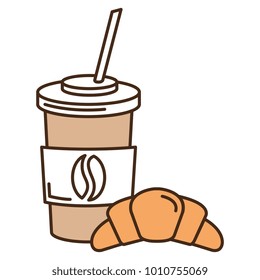 coffee in plastic container with croissant